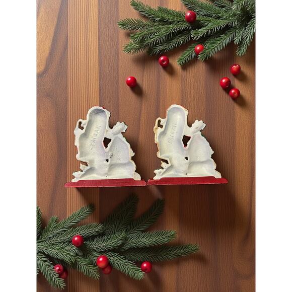 Vintage Cast Iron Santa Stocking Holders Pair-Taiwan-Hand Painted-Mantel Hooks - Picture 3 of 7
